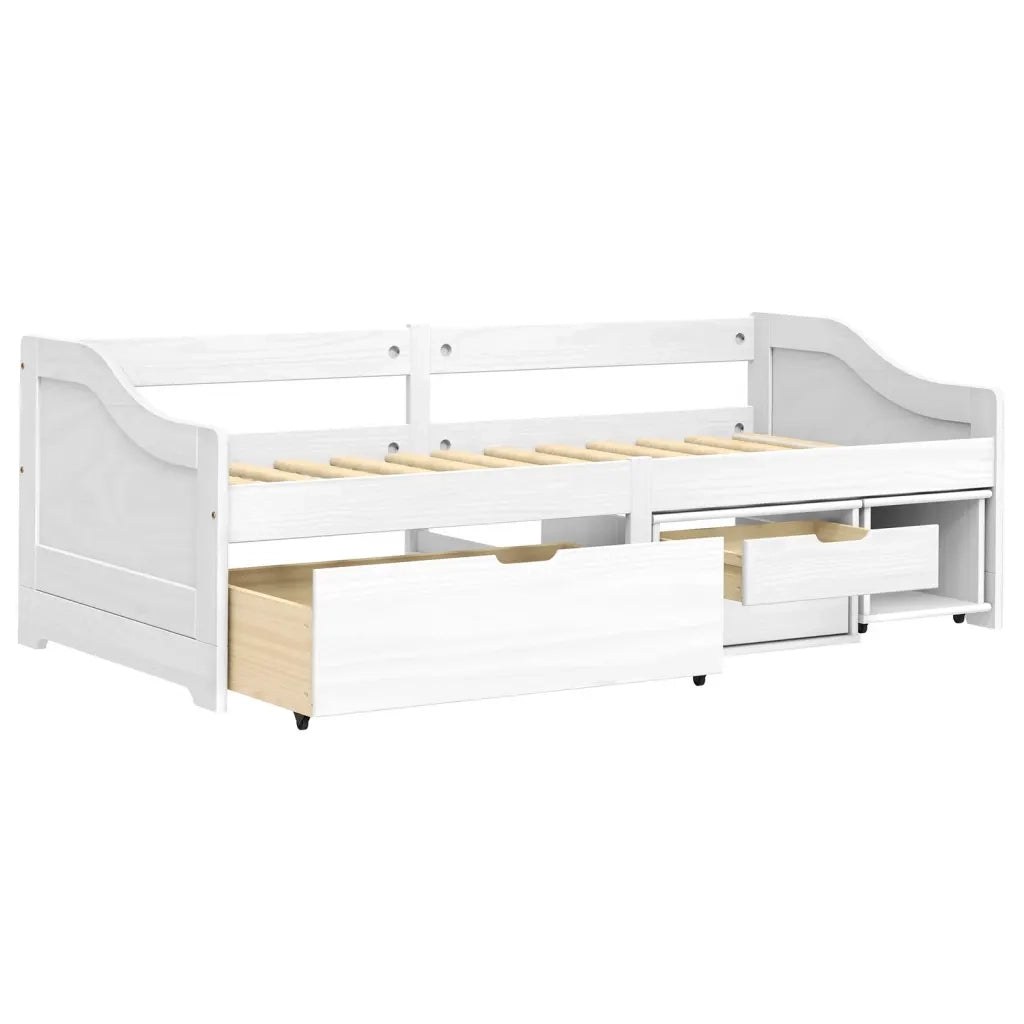 Dormeuse 3 Cassetti Bianca 90x200 cm Legno Massello Pino IRUN
