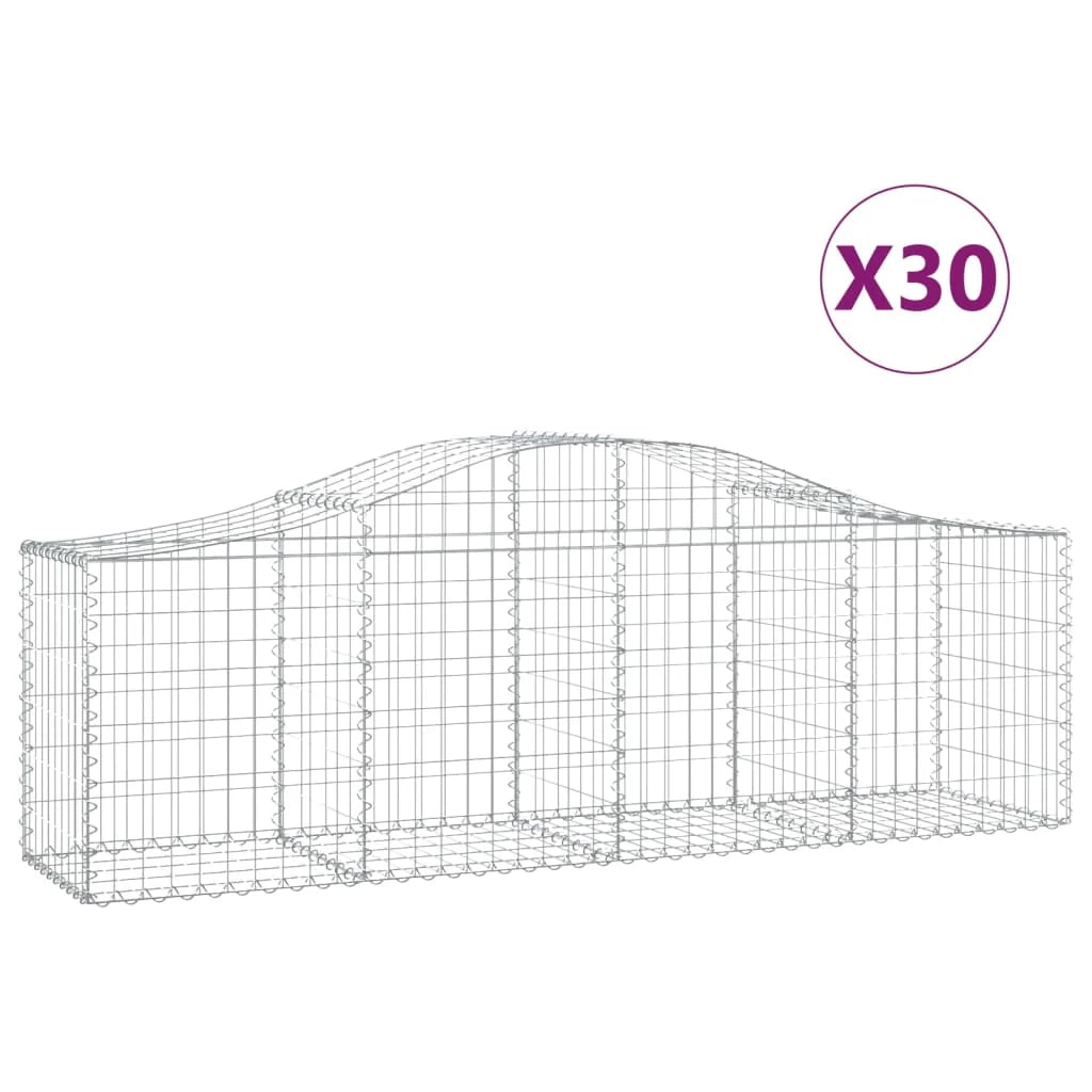Cestini gabbioni recinzione a gabbia muro di contenimento ad arco 30 pezzi 200 x 50 x 60/80 cm ferro zincato argento 02_0040835