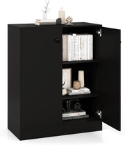 Armadietto da 2 Ante, Mobile da Pavimento con Ripiani a 3 Livelli e Dispositivo Anti-Ribaltamento, per Soggiorno, Sala da Pranzo e Ingresso, 72 x 34 x 85,5 cm (Nero)
