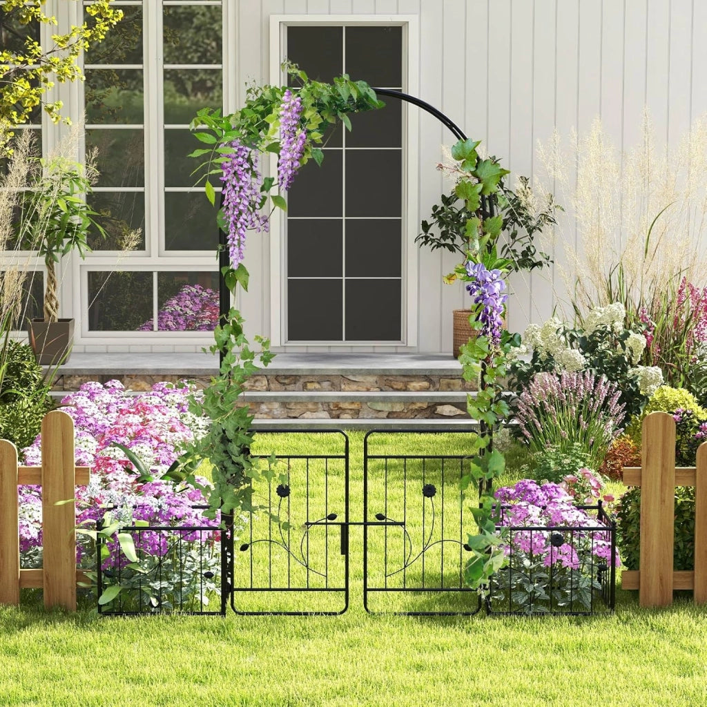 Arco da Giardino, Pergolato in Metallo con Cancello Bloccabile e Fioriere Laterali, Arco per Piante Rampicanti e Viti da Uva, Decorazione per Cerimonia Matrimoniali