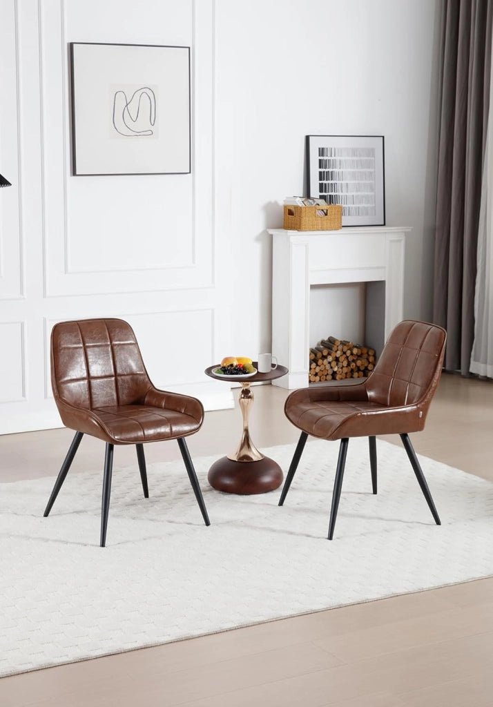 Set di 6 Sedie da Pranzo con Schienale Curvo, Sedie Ergonomiche in similpelle e Metallo, Poltroncina imbottita per Salotto, Ufficio, Camera da Letto, marrone BH332br-6