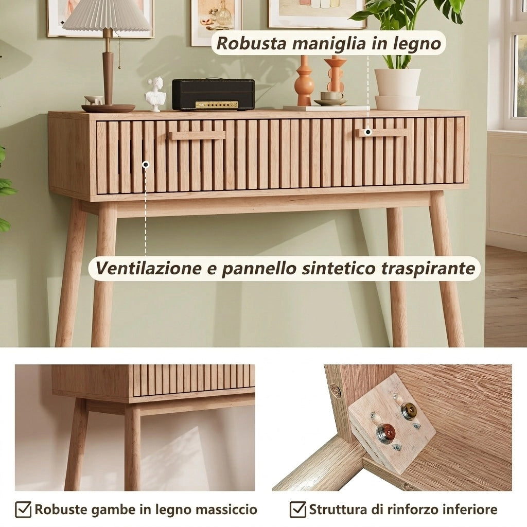 Tavolo consolle 100x35x80 cm con 2 cassetti tavolo da divano scrivtaliano-marrone giallastro