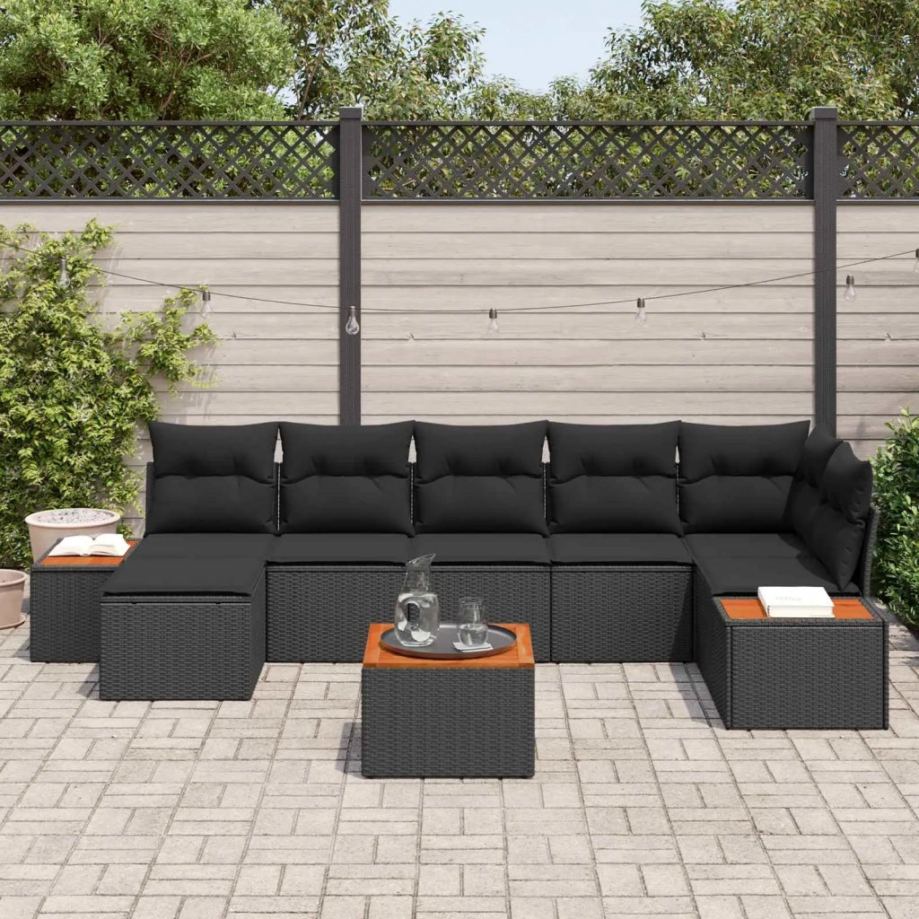 Set Divano da Giardino con cuscino 8 pcs Nero Polyrattan 3356803