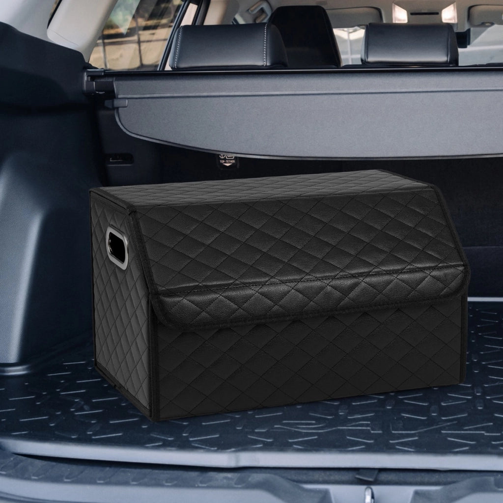 Scatola contenitore pieghevole con divisorio rimovibile per berlina, Organizzatore per baule auto in pelle Nero-Accessori per veicoli