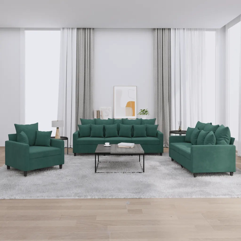 Set di Divani 3 pz con Cuscini Verde scuro in Velluto 3201682