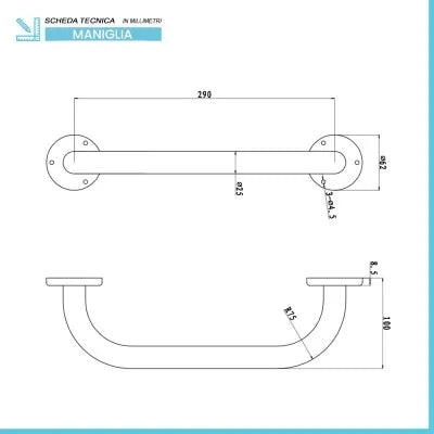 Maniglione di sicurezza bianco 37 cm per disabili in acciaio inox