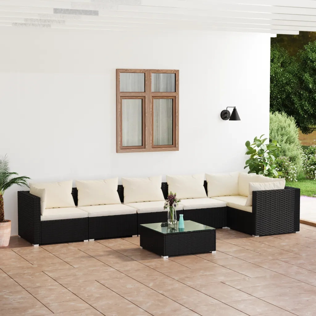 Set Divani da Giardino 7 pz con Cuscini in Polyrattan Nero 3101719