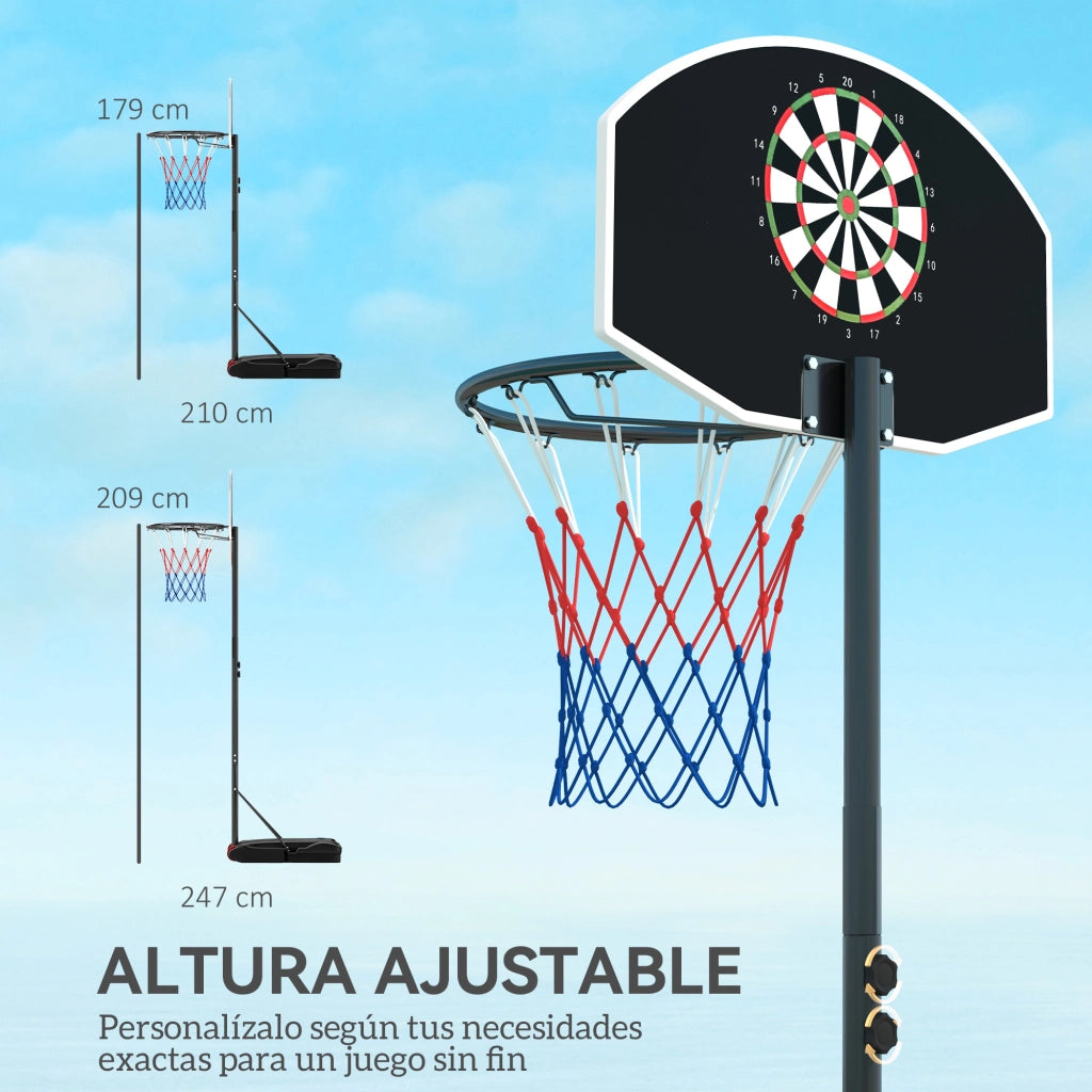 Canasta da Basket con Tavolo da Dardo Altezza Regolabile ¨C zephmum ¨C Nero 74x55x210-247 cm