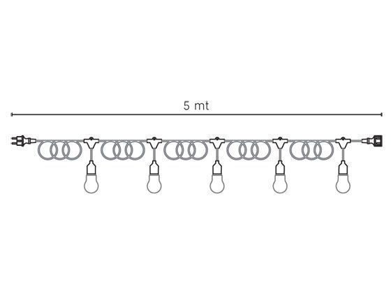 Cavo per Esterno con 5 Portalampade E27 5m in Termoplastico Sovil Nero