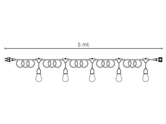 Cavo per Esterno con 5 Portalampade E27 5m in Termoplastico Sovil Nero