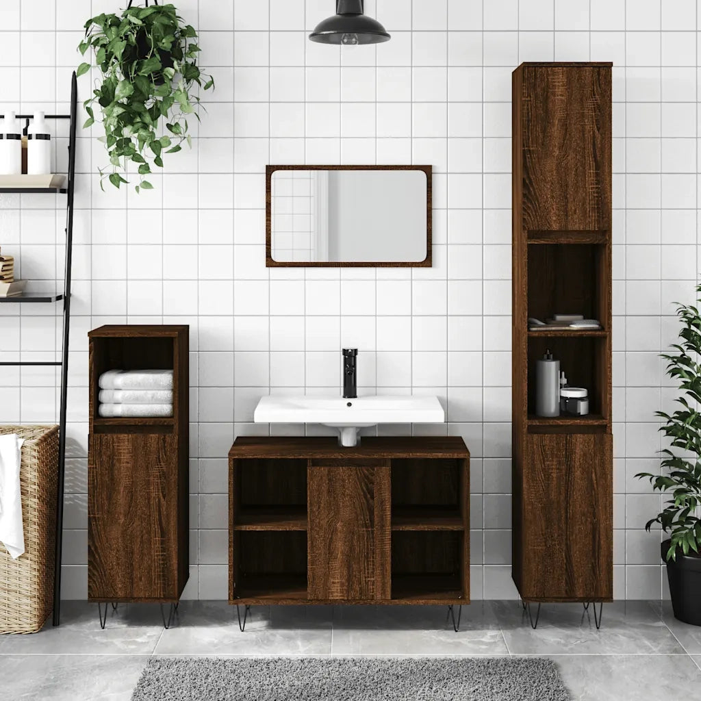 Armadietto Bagno Rovere Marrone 80x33x60cm in Legno Multistrato 831635