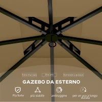 Gazebo da Giardino 3.4x3.4m con Pareti, Protezione UV e Tetto a 2 Livelli, Beige