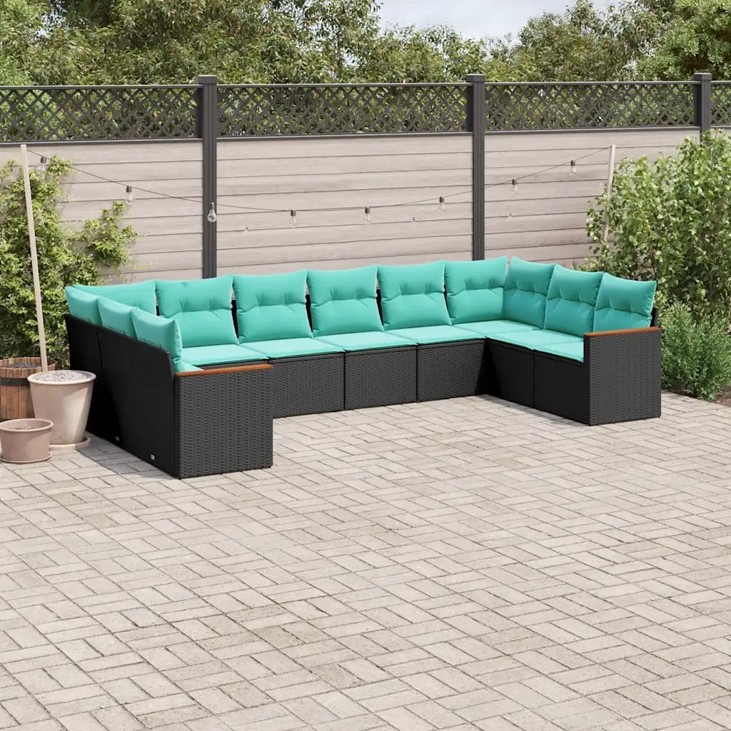 Set Divani da Giardino 10 pz con Cuscini Nero in Polyrattan 3226323