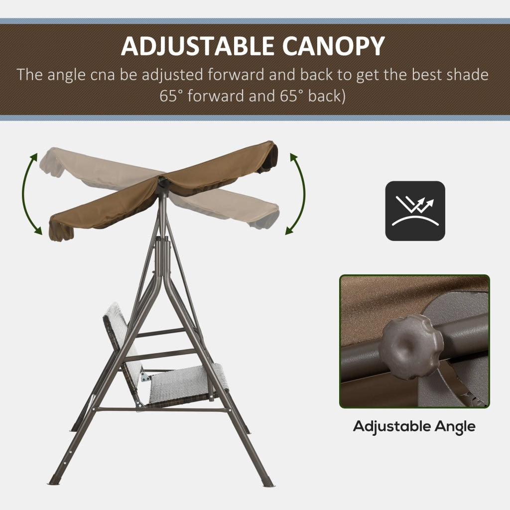 EasyComfort Dondolo da Giardino 3 Posti con Tettuccio Regolabile in Rattan PE e Acciaio, 167x112x153cm