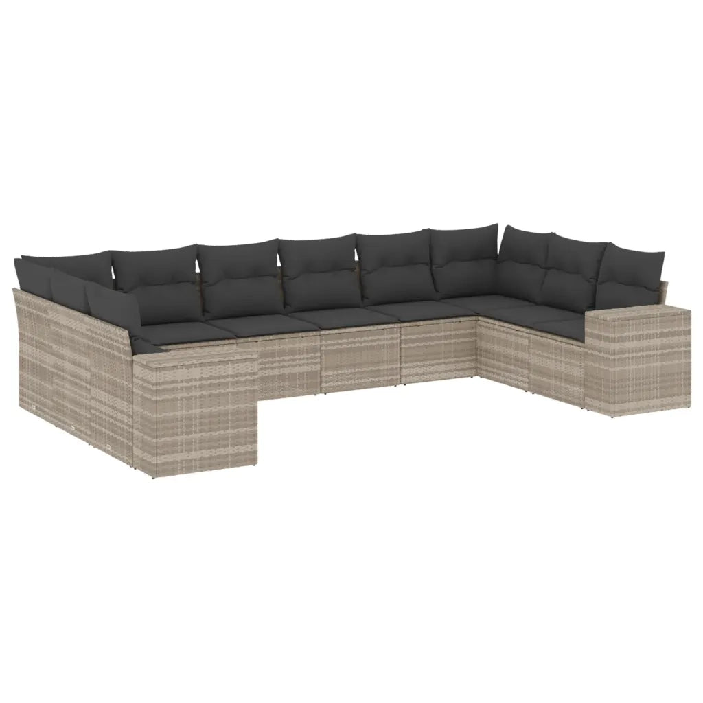 Set Divano Giardino 10 pz con Cuscini Grigio Chiaro Polyrattan
