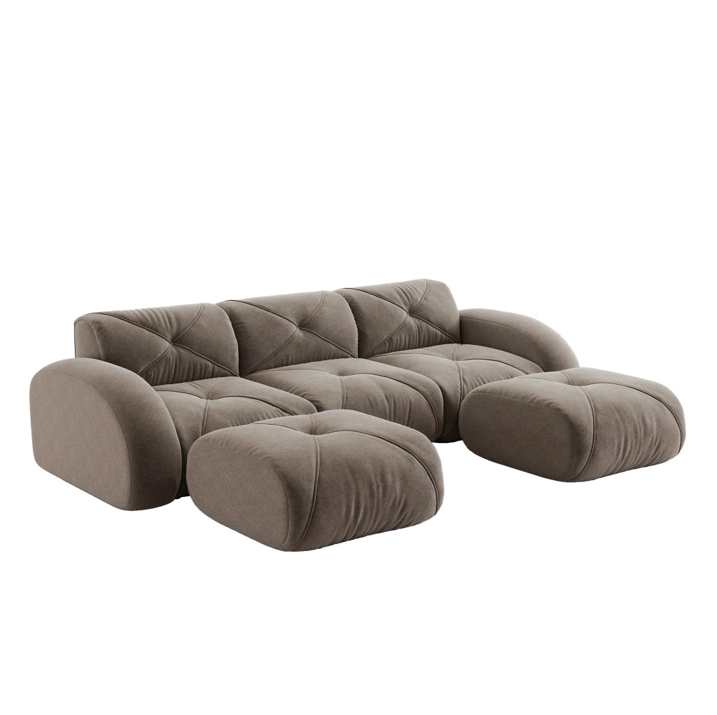 Divano modulare a U 281x171x76 cm in chenille tortora; struttura senza telaio
