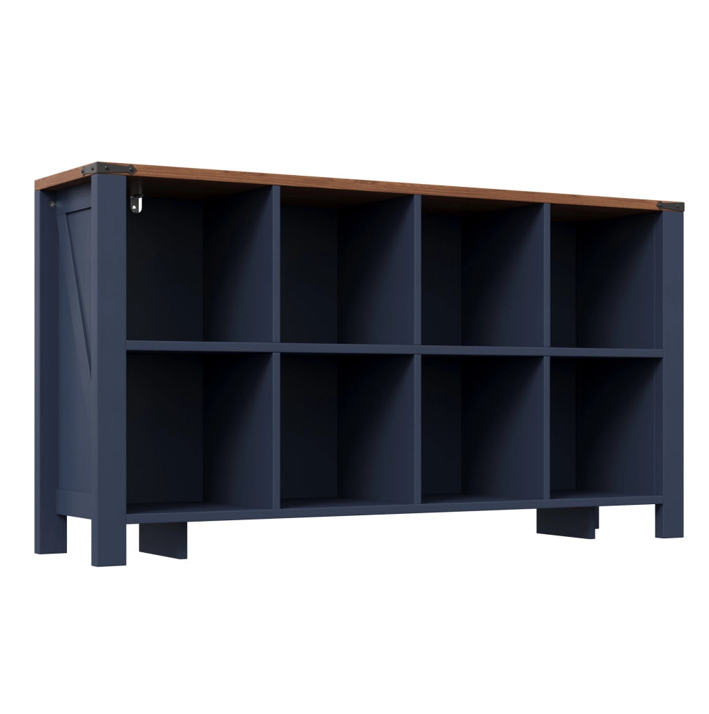 Mobile contenitore a 8 vani aperti 140x34x75 cm in MDF blu HOMVRA