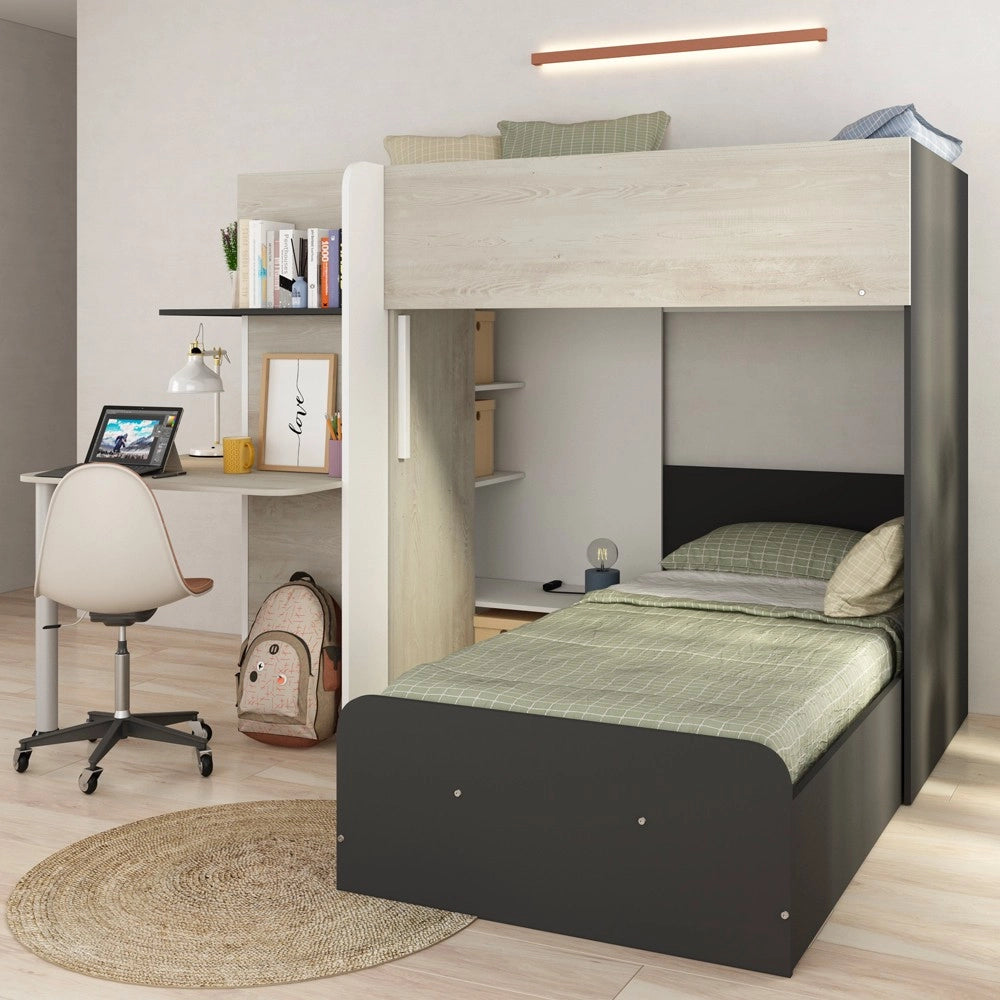 Letto a castello con scrivania 6885 colore bianco vintage antracite