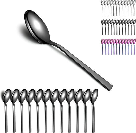 Set di spremi frutta da 12 pezzi - Coltelli da tavola in acciaio inox, cucchiai da dessert, resistente al lavastoviglie