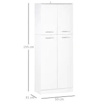 Armadio Multiuso a 4 Ante con Mensole Regolabili in MDF, 59x31x155cm, Bianco