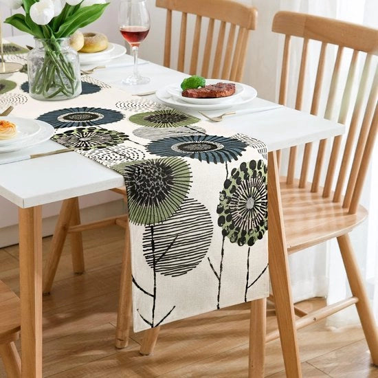 Tavolo da Pranzo Moderno Tavolo da Pranzo Verde Decorazione da Tavola Grigio Tavolo da Pranzo Beige Tavolo da Pranzo Bianco Tavolo da Pranzo in Lino Tavolo da Pranzo con Disegno a Lente Abstract Tavolo da Pranzo in Lino per Tavolo da Pranzo 33 x 183 cm