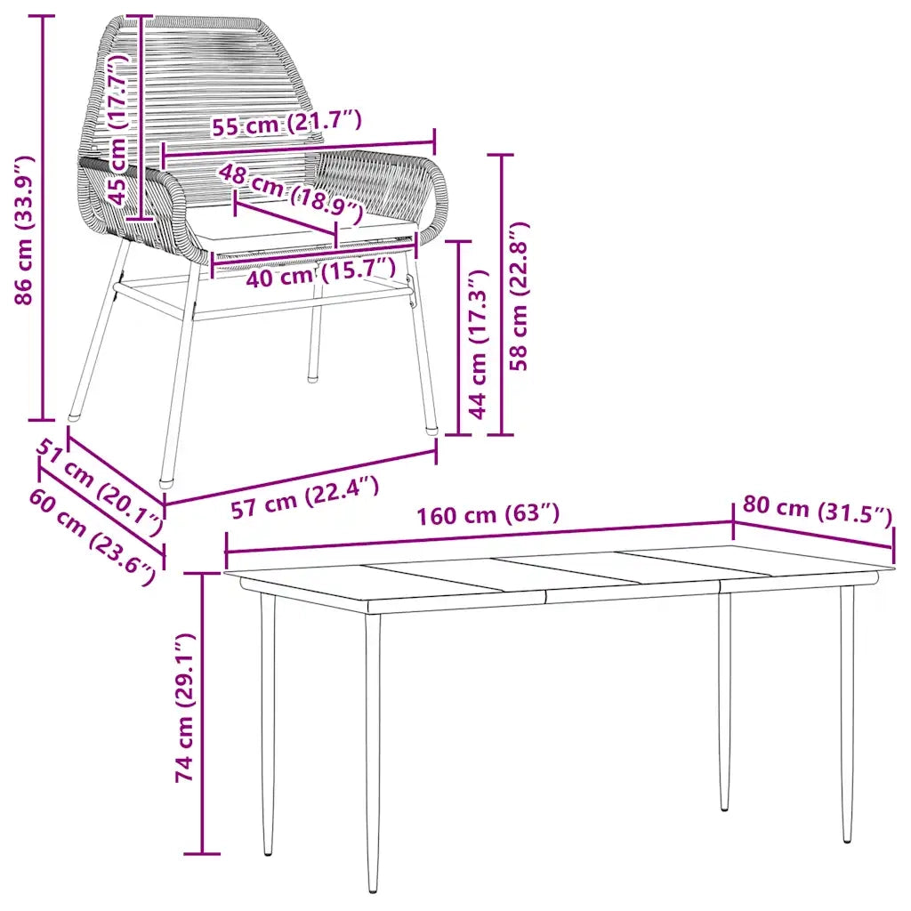 Set da Pranzo da Giardino 5pz con Cuscini Polyrattan Vetro 3334474