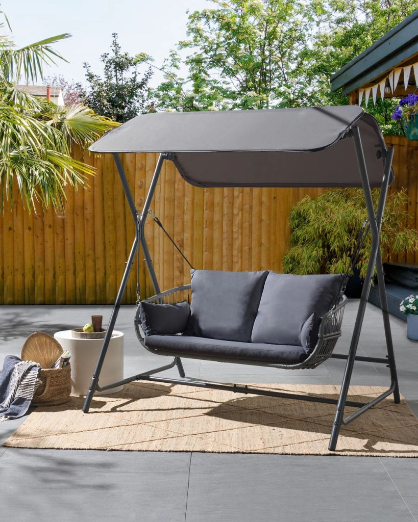 Dondolo da patio grigio scuro con struttura in acciaio a 2 posti per esterni idrorepellente
