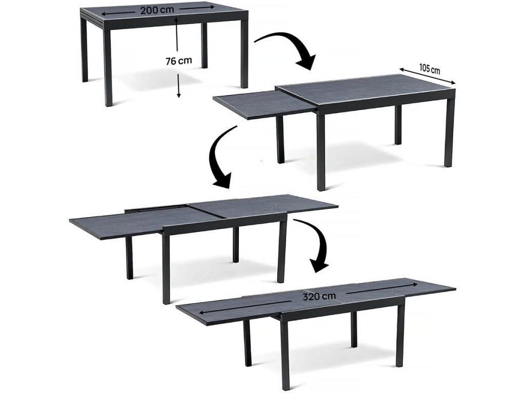 Set da pranzo da giardino estensibile "Lagos" - 200/320 x 105 x 76 cm - 12 sedie - Talpa