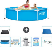 Piscina a forma di cerchio - 244 x 51 cm - Blu - Incluso Copertura - Kit di manutenzione - Pompa di filtraggio - Filtro - Aspirapolvere - Matrice solare - Piastrelle per pavimento