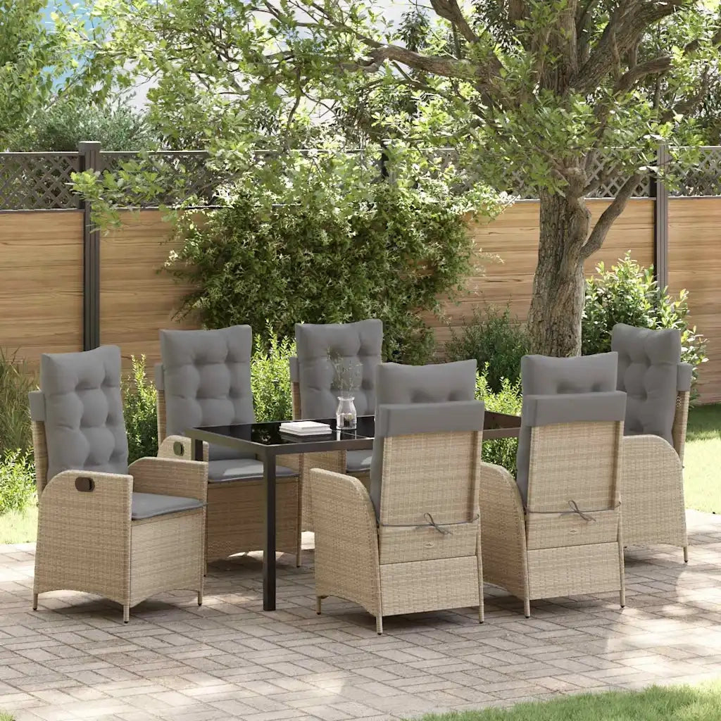 Set da Pranzo per Giardino con cuscino 7 pcs Beige polyrattan 3380516