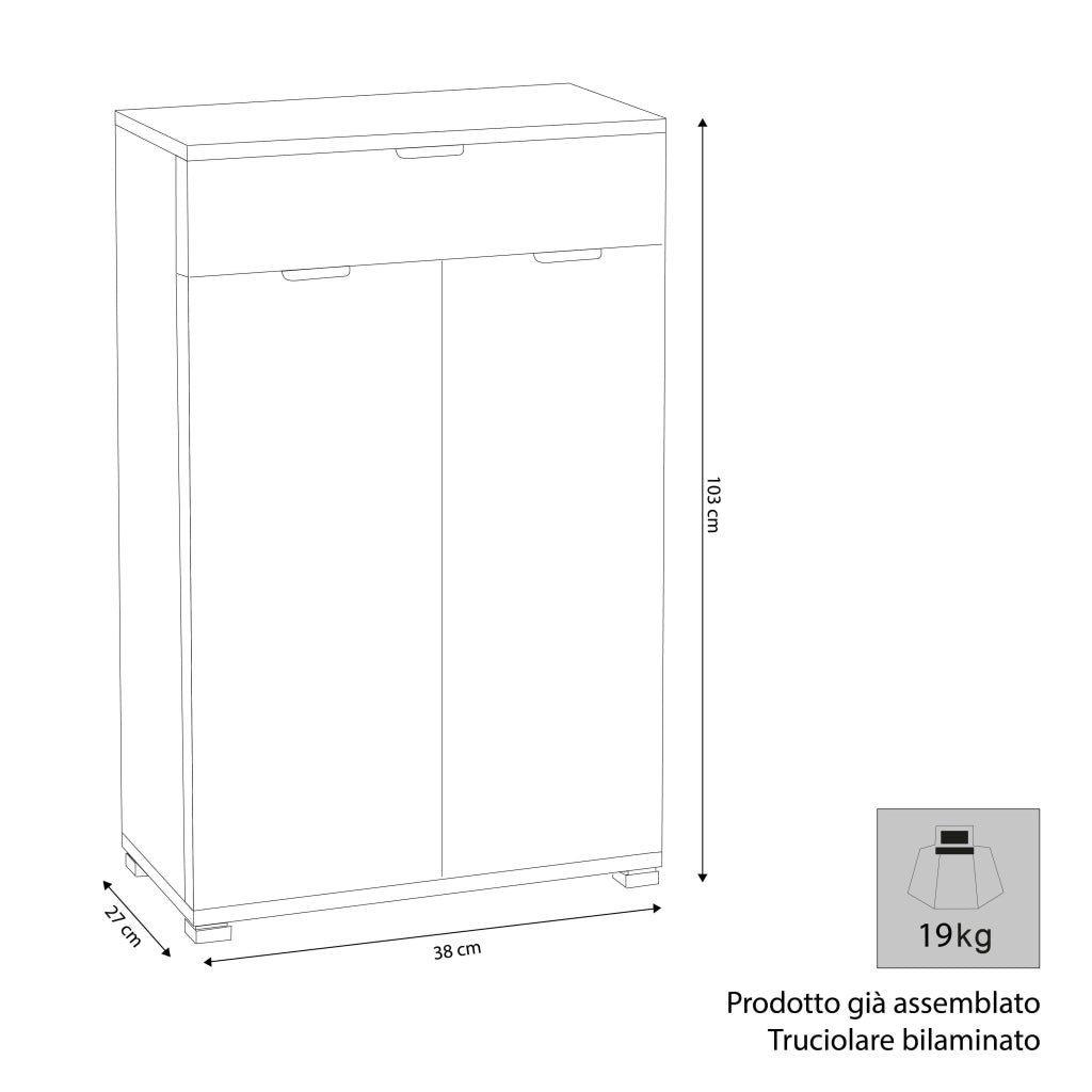 Armadietto da Bagno con due ante e un cassetto in Legno Composito cm 60x38x103 - SILAS