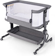 Culla Neonato con Matterasso, Culla Next to Me Piechevole con Altezza Regolabile a 6 Livelli, Lettino Bambino con Mensola Portaoggetti, Borsa da Trasporto, per Bambini 0-6 Mesi (Grigio Scuro)