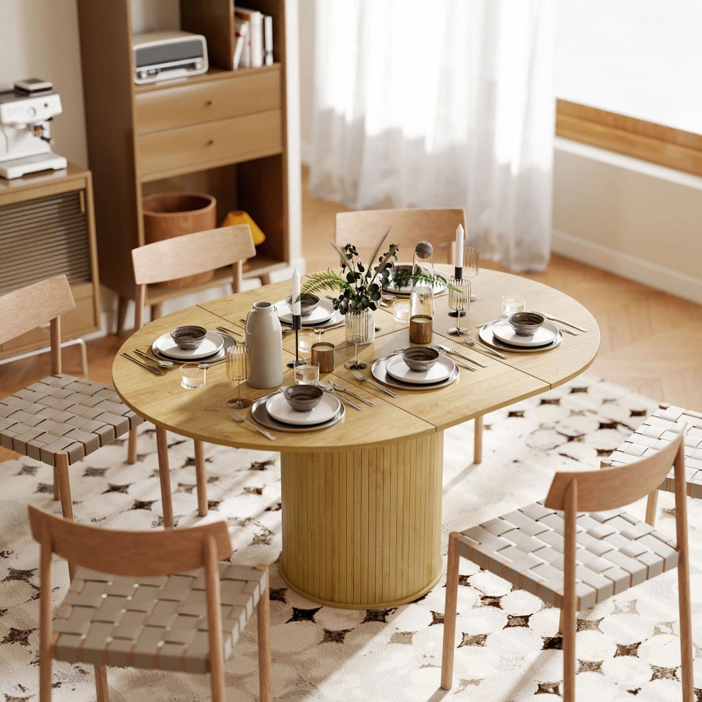 Tavolo da pranzo rotondo allungabile a ovale ¨C zephmum ¨C Legno e acciaio, 6-8 persone