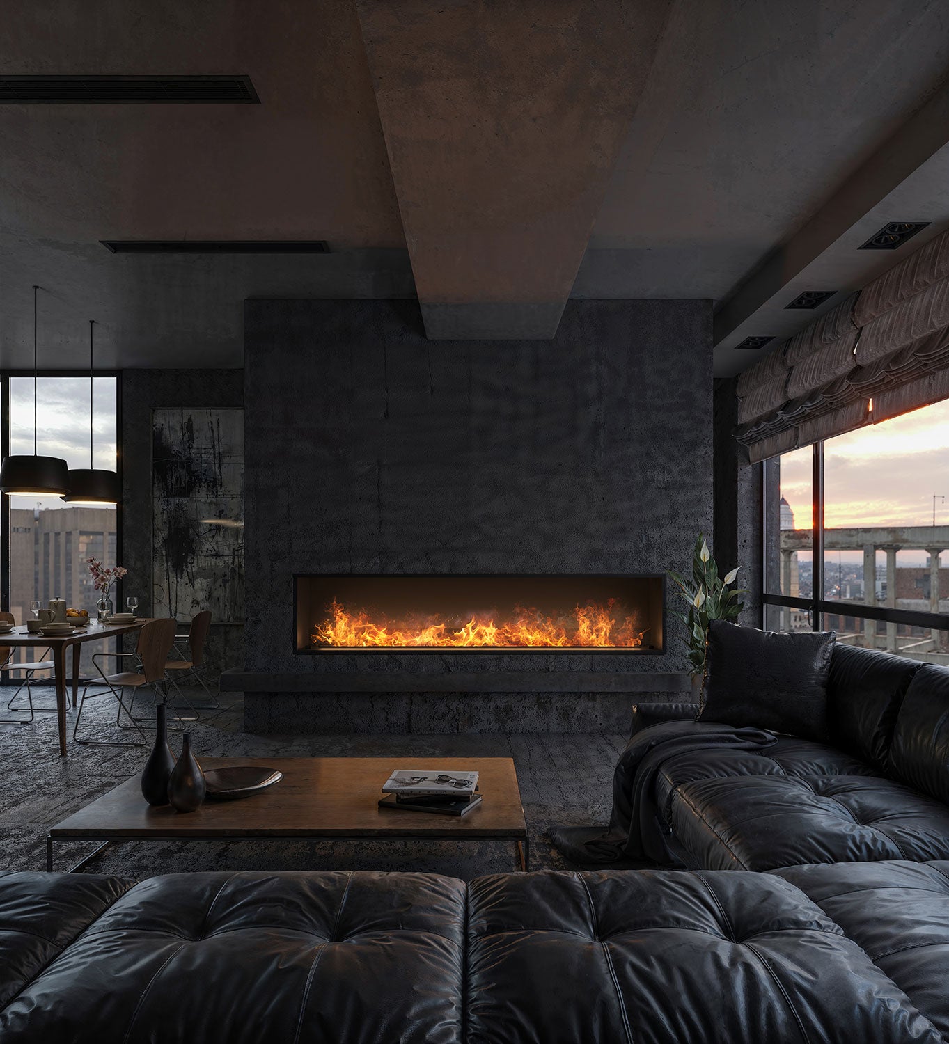 Camino a Vapore Elettrico da Incasso 220x45(64,8)x40 cm Invapo Inside con Ricarica Automatica e LED RGB Nero