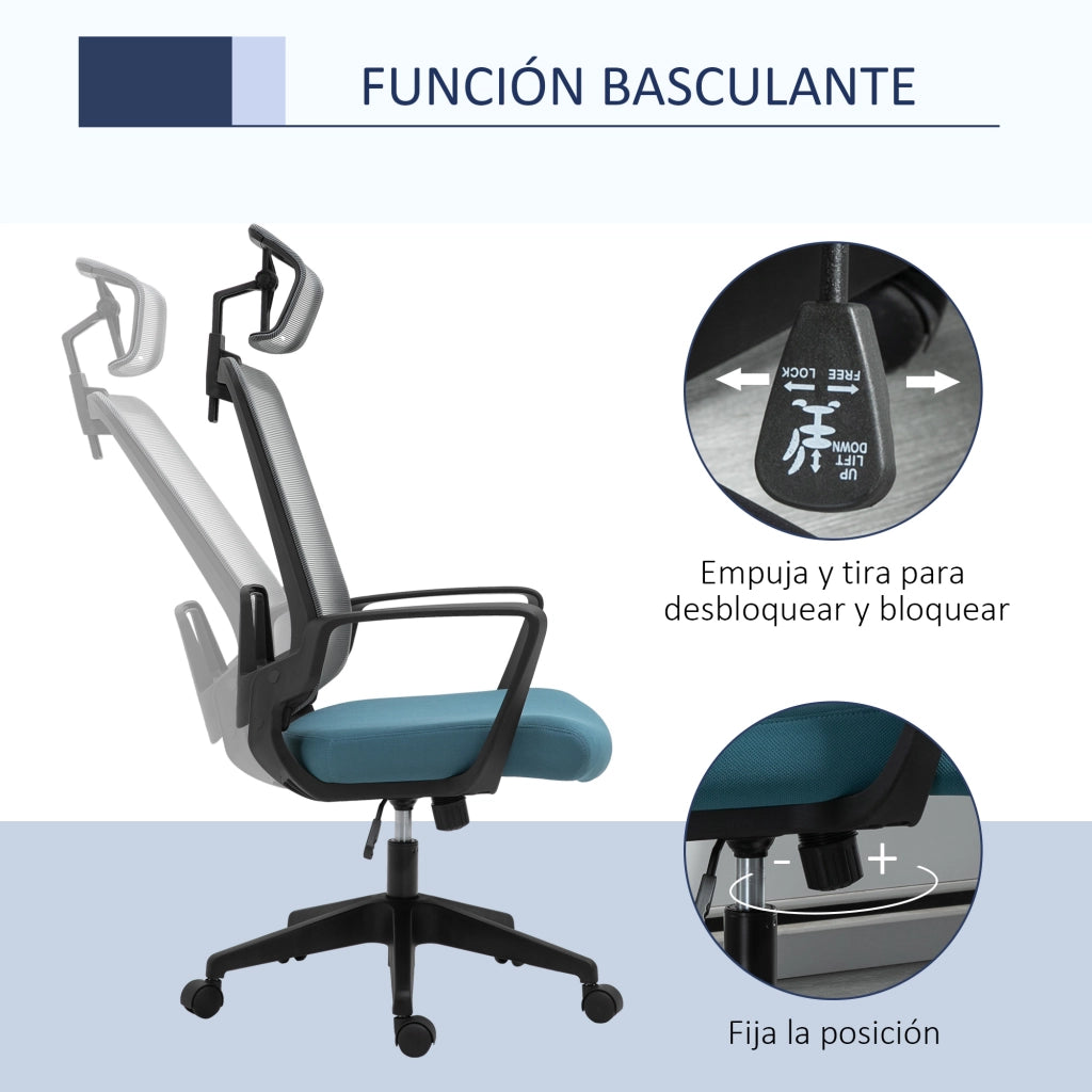 Sedia da ufficio ergonomica ¨C zephmum ¨C 63.5x63x116.5-125.5 cm blu grigio