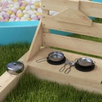 Sabbiera per Bambini 3-7 Anni con Tettuccio e Set da Cucina, in Legno di Abete, 180x103x144.5 cm