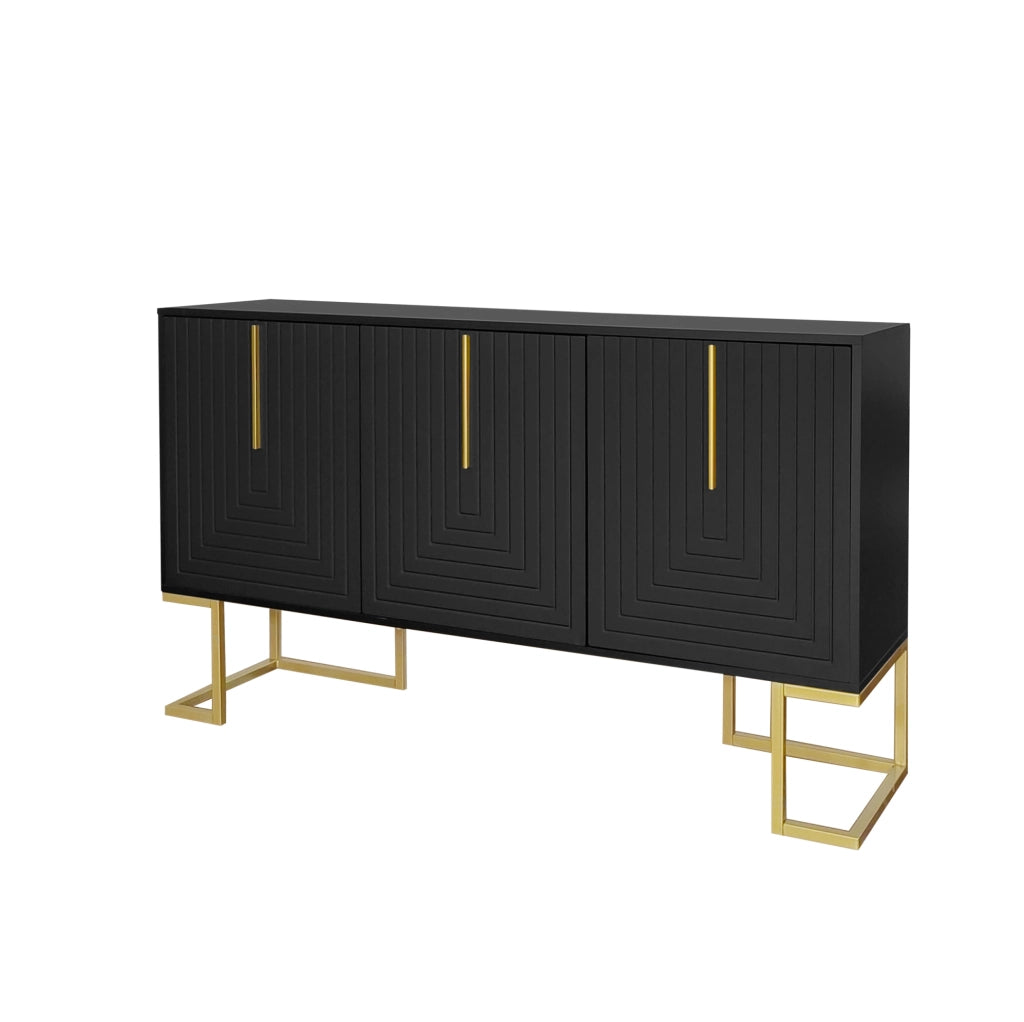 Credenza 3 ante con ripiani regolabili; MDF e pannello truciolare nero
