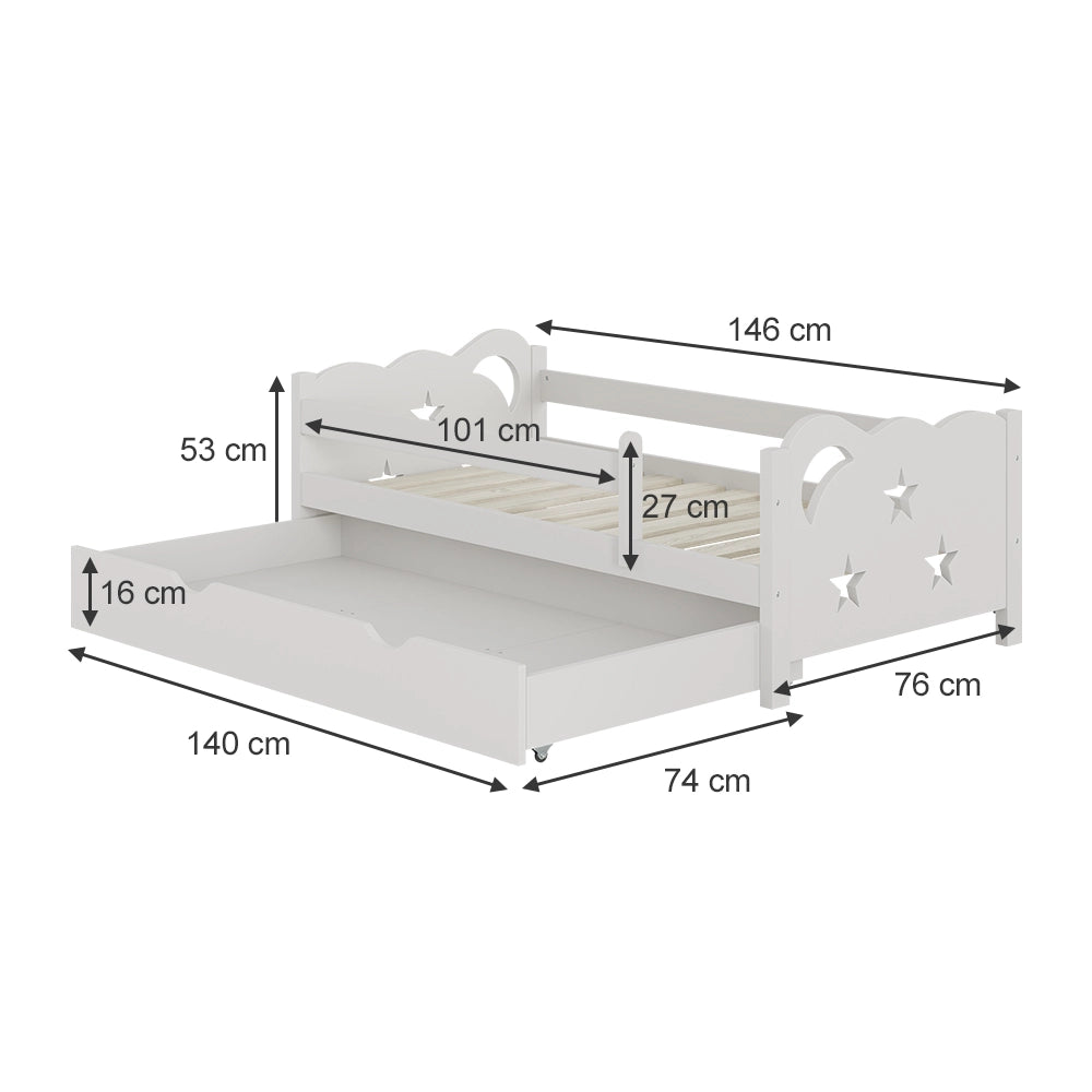 Vitalispa Letto per bambini Bianco 70x140 cm con cassetto e materasso