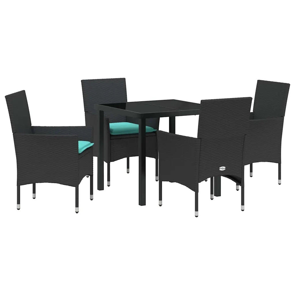 Set di tavolo e sedie con cuscino 5 pcs Nero Rattan in PE 3379836