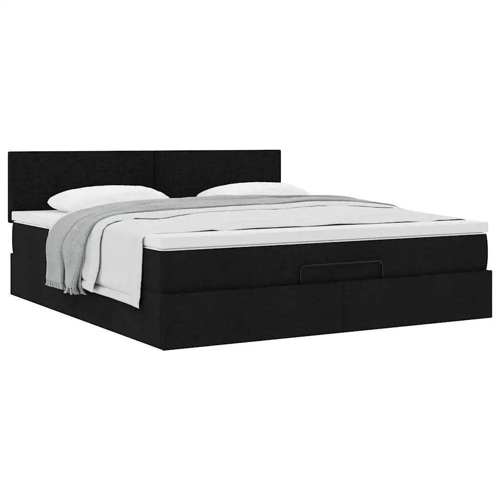 Struttura Letto Pouf con Materasso Nero 160x200 cm in Tessuto 3311389