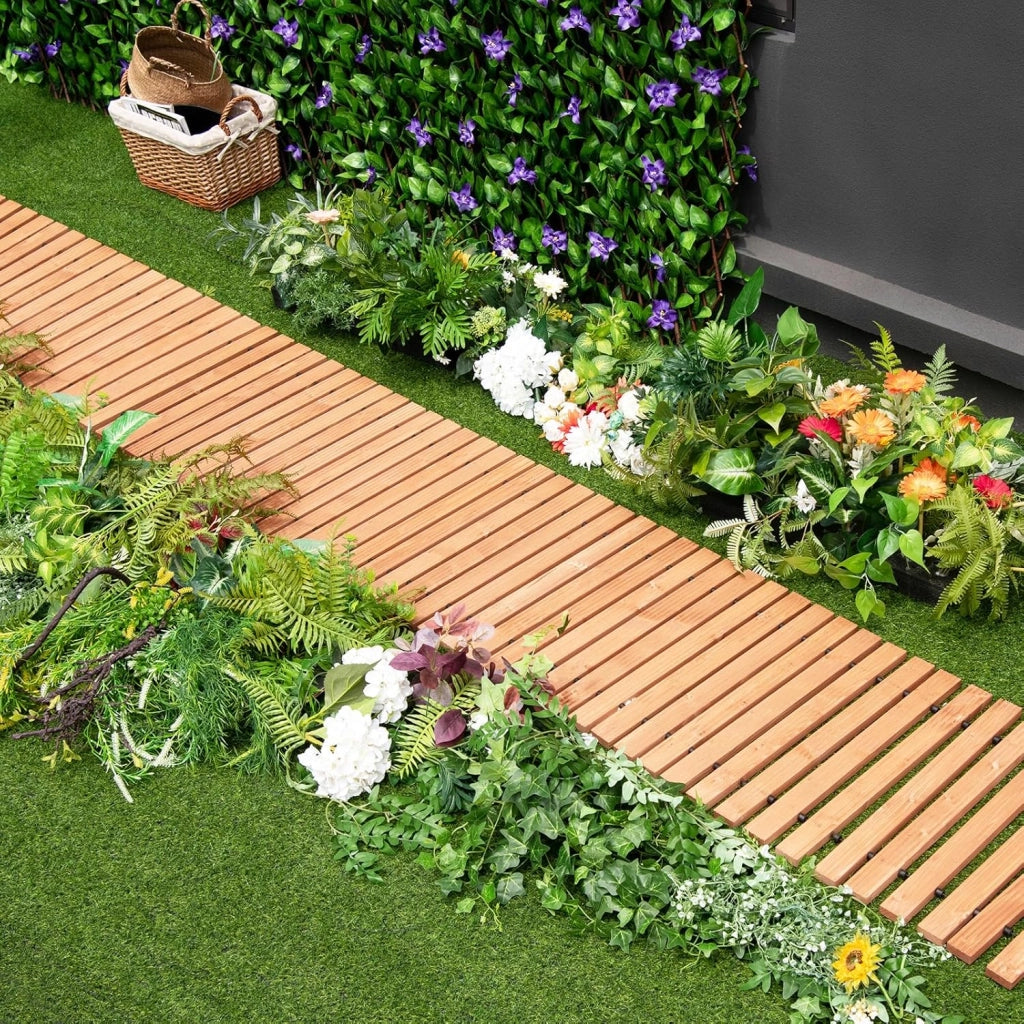 Passerella da Giardino Arrotolabile 245 cm, Sentiero da Prato in Legno di Abete con Cavi in Acciaio, Percorso da Prato Antiscivolo per Cortile e Spiaggia (Marrone, 245 x 43 cm)