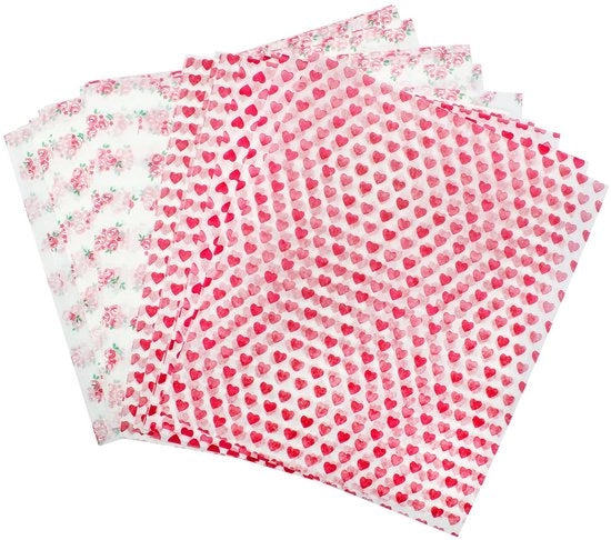 Papel per confezionamento alimentare - 100 fogli - Sicuro per alimenti - Disegno a fiori/ cuori - Imbottito - Dimensioni 250 x 215 mm
