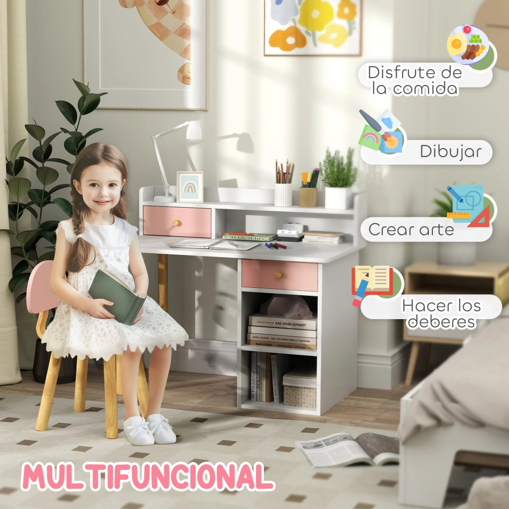 Scrivania per Bambini con Sedia e Cassetti ¨C ZephMum ¨C Rosa e Bianco