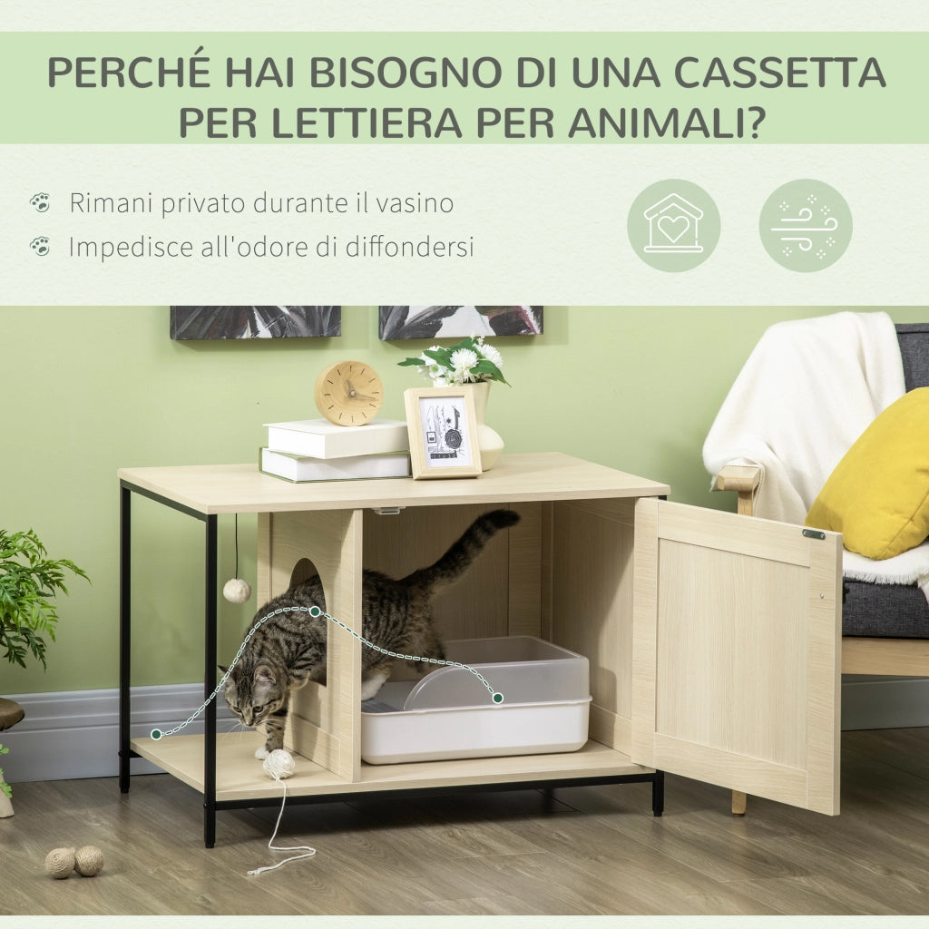 Easycomfort Mobile per Lettiera Gatti in Legno e Acciaio con Anta Magnetica, 80x48x55cm, Quercia