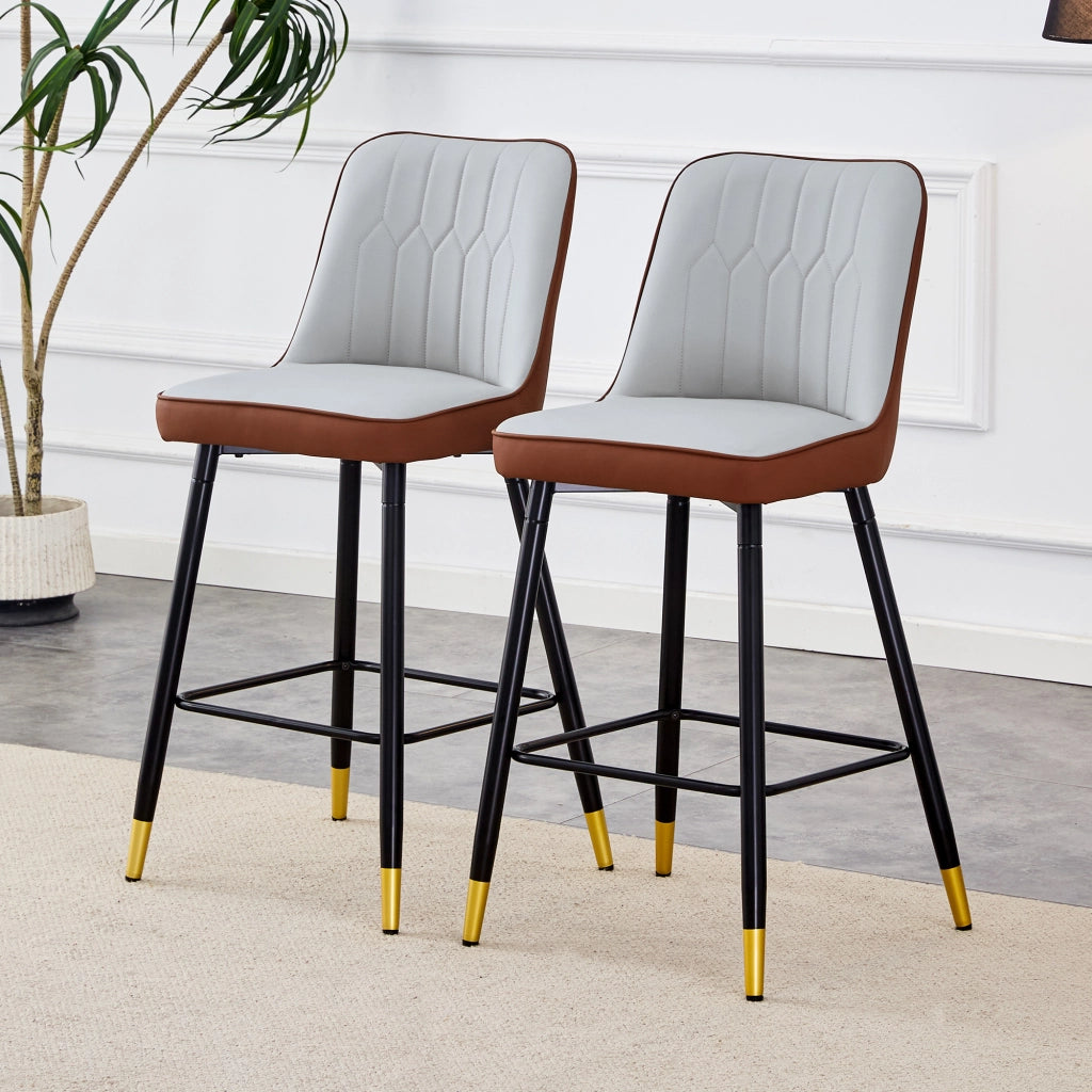 Set 2 Sgabelli da Bar ¨C MINIMAL ¨C Ecopelle Grigio Chiaro/Marrone, Struttura Metallo Nero, 100 cm