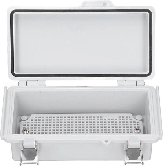 Scatola elettrica impermeabile con cassa in ABS e coperchio in acciaio inox, protezione IP67 per uso all'aperto e coperchio a cardanico.
