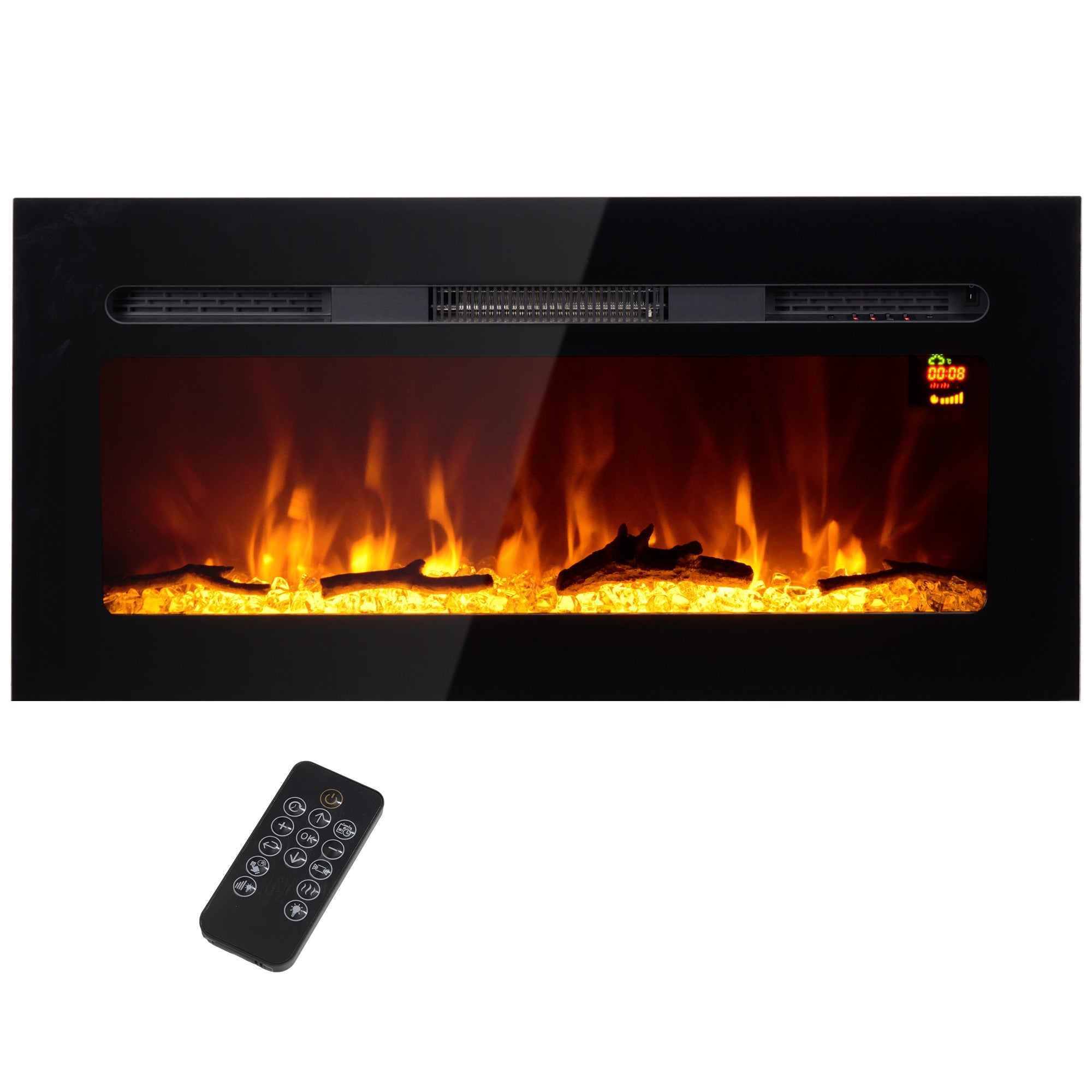 Camino Elettrico da Parete 1800W con Telecomando e Display LCD 91,4x15,8x45 cm Nero