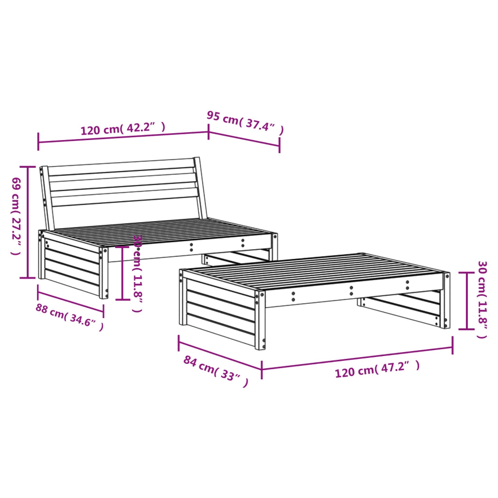 Set Salotto da Giardino 2 pz Grigio in Legno Massello di Pino 3186622