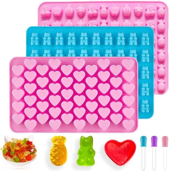 Set di forme di silicone per dolci - gomma di frutta e cuore - riutilizzabile - siringhe - forme per dolci, gelato, cubetti di ghiaccio