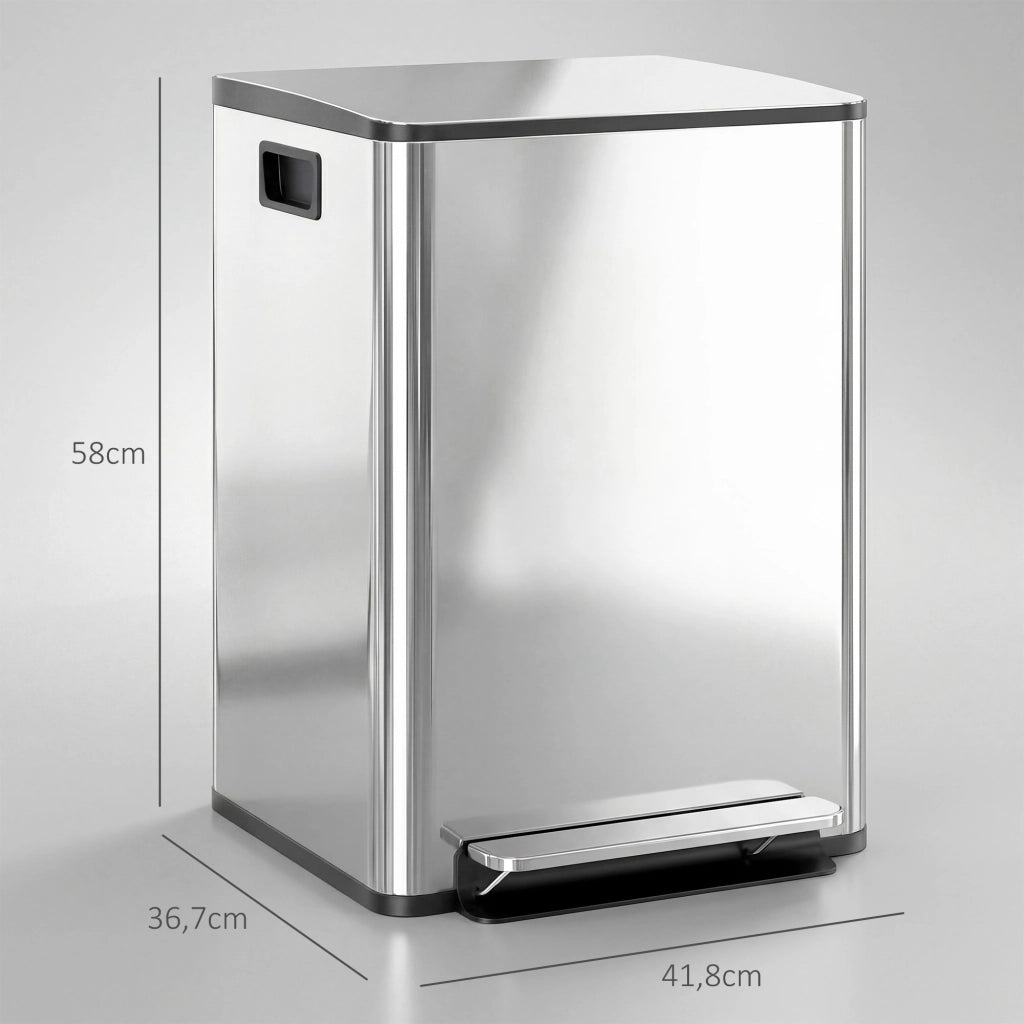 Bidone per Rifiuti 2x20L ¨C zephmum ¨C Coperchio Soft-Close, Antimpronte, Acciaio Inox, Argento
